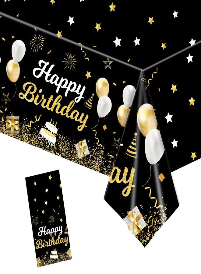 BOKFJBP مفارش طاولة عيد ميلاد سعيد، 108 بوصة × 54 بوصة، غطاء طاولة بلاستيكي ذهبي اللون للاستخدام مرة واحدة، زينة لحفلات أعياد الميلاد، ديكورات داخلية وخارجية، لحفلات استقبال المولود الجديد، للأطفال والكبار، ديكور منزلي لحفلات أعياد الميلاد - Image 1