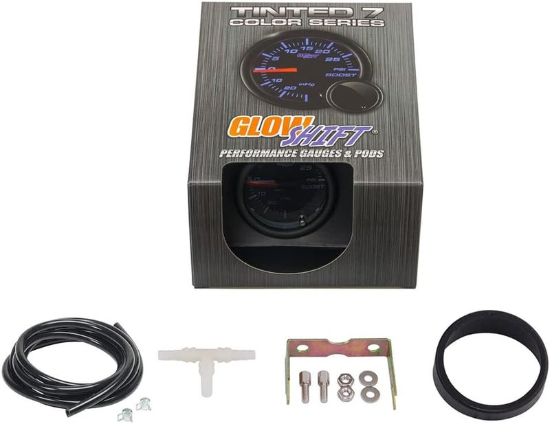 GLOWSHIFT Tinted 7 Color 30 PSI Turbo Boost/Vacuum Gauge Kit - Includes Mechanical Hose, T-Fitting & Wiring - Multi-Color Display - Black Dial - Smoked Lens - for Car & Truck - 2-1/16" 52mm - Image 5