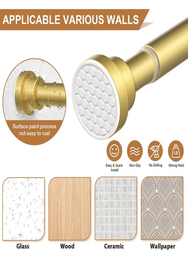 MEXAU 2 Pack Gold Spring Tension Curtain Rods, 30-64 Inch Adjustable No-Drill Shower Rod, Spring Loaded Curtain Rods 7/8" Diameter for Window, Bathroom, Closet, Room Divider - Image 3