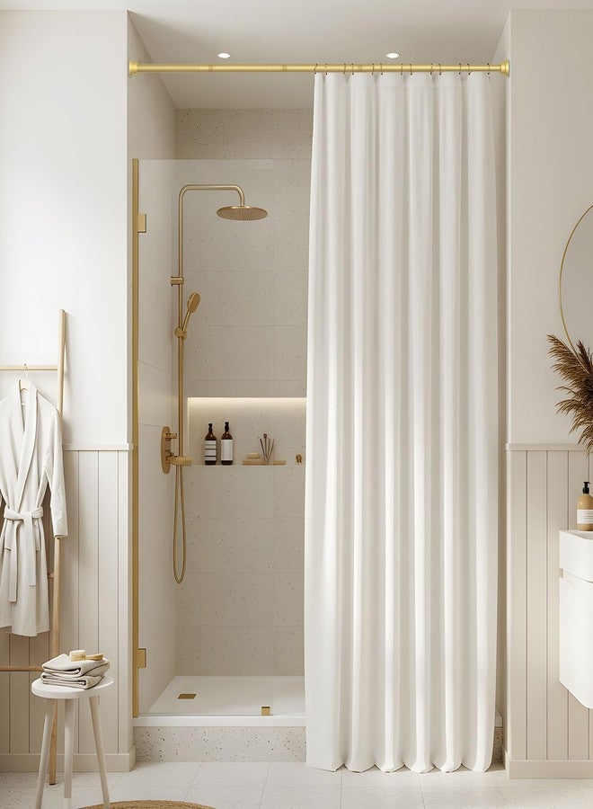 MEXAU 2 Pack Gold Spring Tension Curtain Rods, 30-64 Inch Adjustable No-Drill Shower Rod, Spring Loaded Curtain Rods 7/8" Diameter for Window, Bathroom, Closet, Room Divider - Image 5