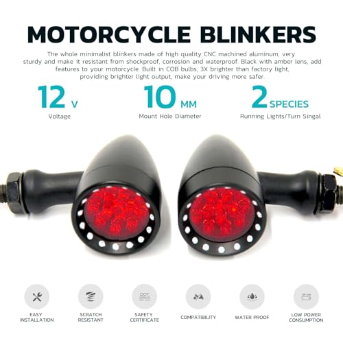 Rich Choices Red CNC Motorcycle Bullet LED Turn Signal Light Blinker Indicator Front Rear Tail Light Compatible with Honda Harley Yamaha Suzuki Chopper - Image 2