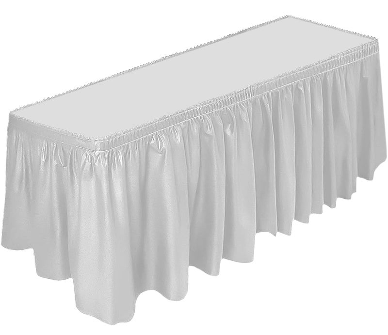 DecorRack DecorRack Table Skirt 29 in x 14 ft BPA Free Plastic Tableskirt Disposable Reusable Rectangular Tablecloth Skirt White 1 Pack