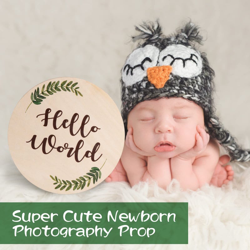 Giftacity Baby Announcement Sign for Newborn - Beautiful Double-Sided Hello World Name Sign for Hospital Birth Announcement, The Perfect Round Wooden Welcome Baby Board for New Boy and Girl Gifts - Image 4