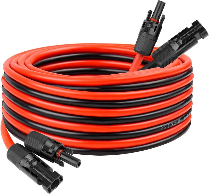 كابل تمديد الطاقة الشمسية 10 AWG 15 قدم، سلك لوحة شمسية مرن مع موصل ذكر إلى أنثى، سلك نحاسي مطلي بالتوازي للوحة الشمسية، السيارات، العربات المنزلية، القوارب، الأماكن الخارجية - Image 1