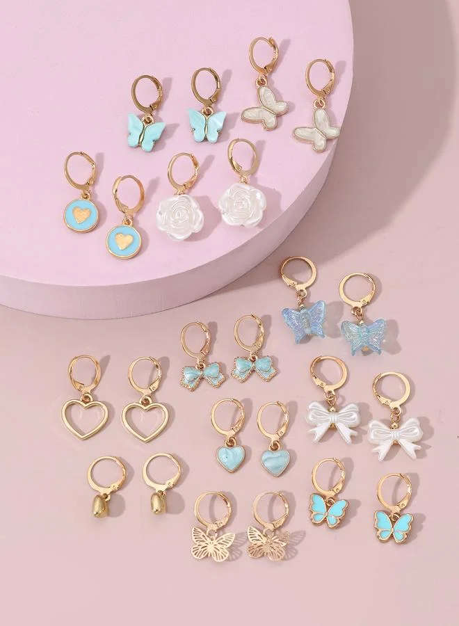 Girls Set of 12 - Butterfly Flower Hoop Earrings