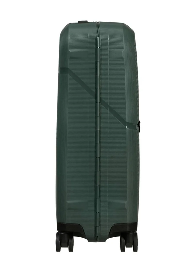 Samsonite forest green magnum eco suitcase cabin size 55 cm / 20 inch, 4 spinner wheels, polypropylene, forest green|removable divider pads|recyclex material technology|3 point locking system|id tag - 5 years international warranty  | Best Price UAE