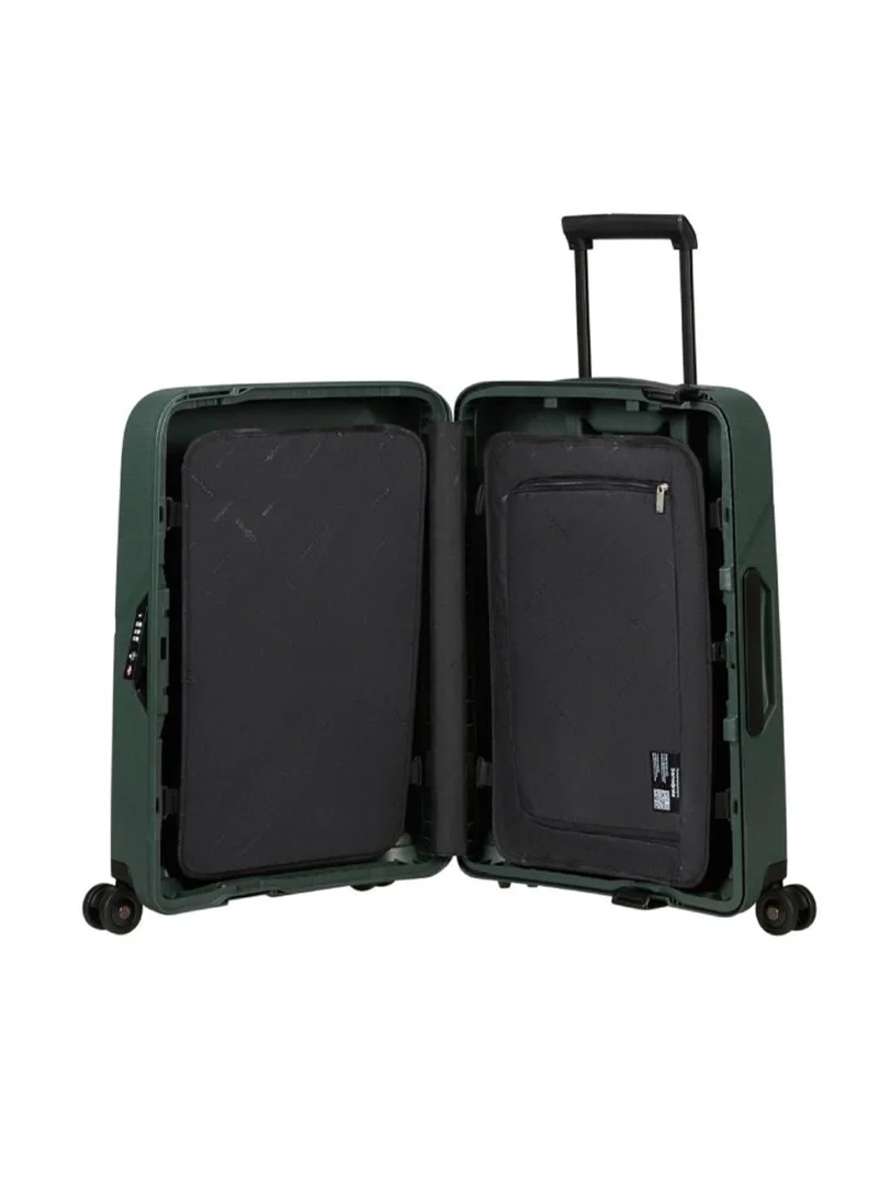 Samsonite forest green magnum eco suitcase cabin size 55 cm / 20 inch, 4 spinner wheels, polypropylene, forest green|removable divider pads|recyclex material technology|3 point locking system|id tag - 5 years international warranty  | Best Price UAE