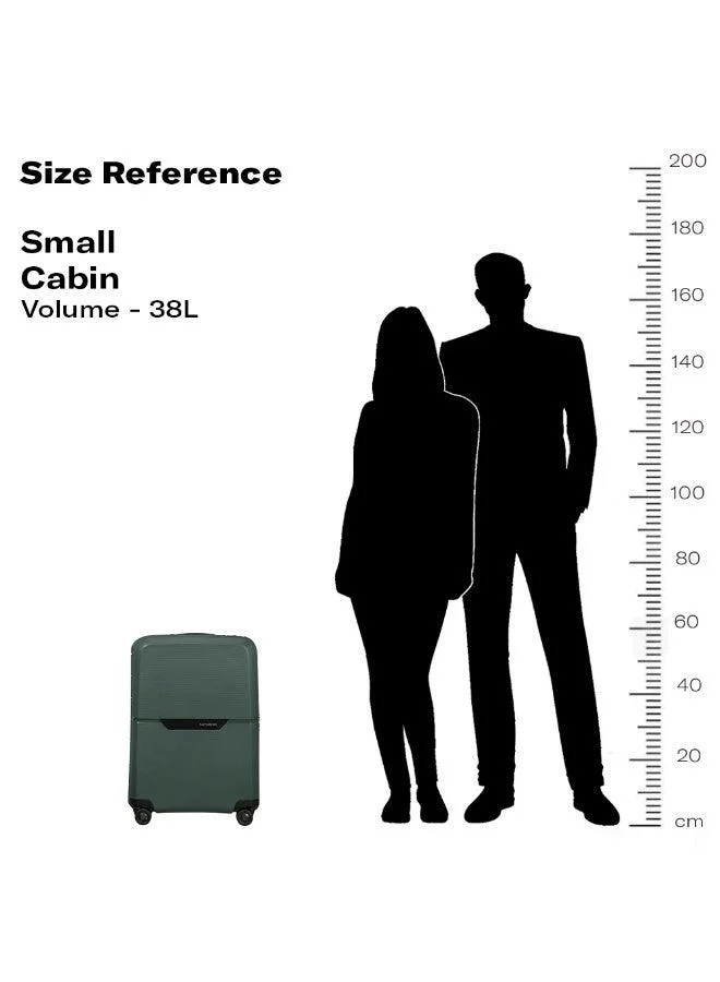 Samsonite forest green magnum eco suitcase cabin size 55 cm / 20 inch, 4 spinner wheels, polypropylene, forest green|removable divider pads|recyclex material technology|3 point locking system|id tag - 5 years international warranty  | Best Price UAE