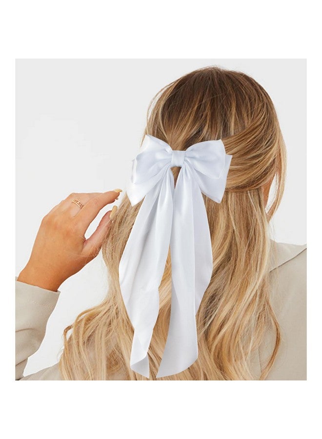 Canitor Hair Bows For Women Silky Satin Hair Ribbon Hair Barrettes Clip Oversized Long Tail Black White Hair Bows Cute Aesthetic Coquette Hair Accessories Preppy Teen Girl Gifts Trendy Stuff Things - Image 2