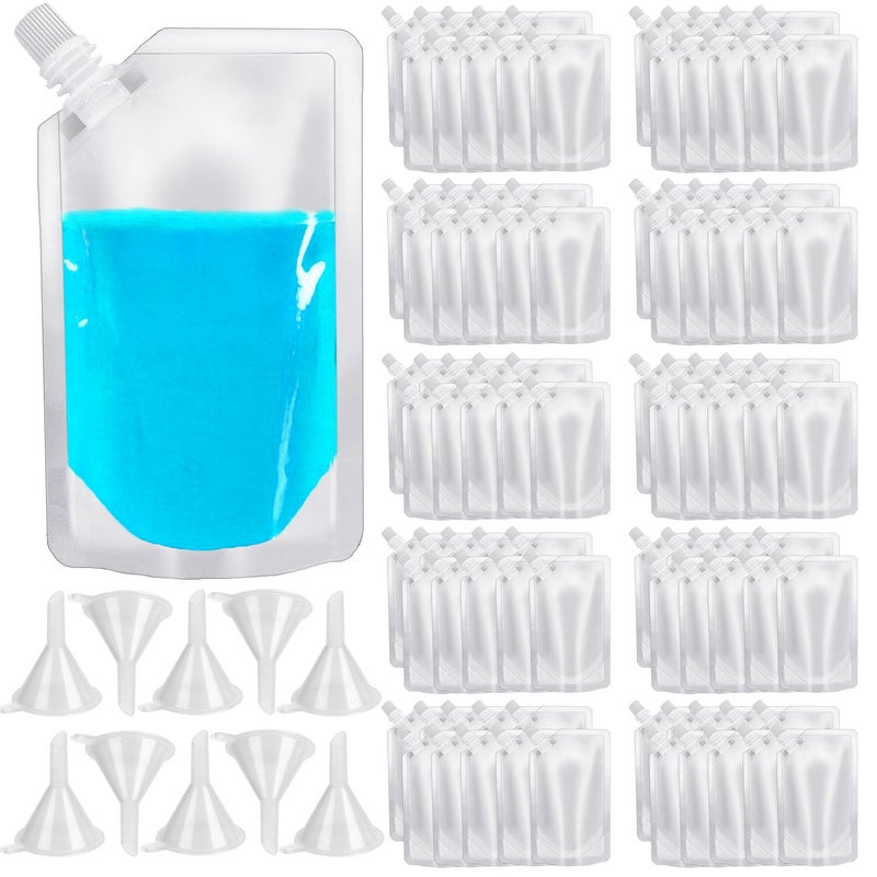 Alaeseje 100 Pcs Plastic Flasks8 Oz Drink Pouches BulkReusable Drink PouchesLeakProof Food Grade Plastic Flasks for Travel 