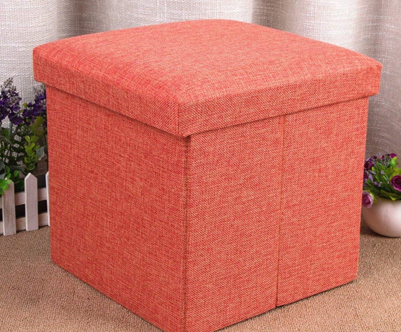 ASUVI Storage Ottoman Cube Linen Small Coffee Table Foot Rest Stool Seat Folding Toys Chest Collapsible for Kids Orange - Image 1