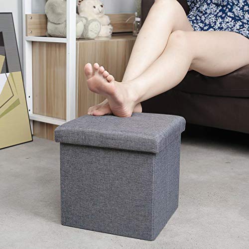 ASUVI Storage Ottoman Cube Linen Small Coffee Table Foot Rest Stool Seat Folding Toys Chest Collapsible for Kids Orange - Image 3