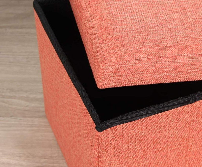 ASUVI Storage Ottoman Cube Linen Small Coffee Table Foot Rest Stool Seat Folding Toys Chest Collapsible for Kids Orange - Image 2