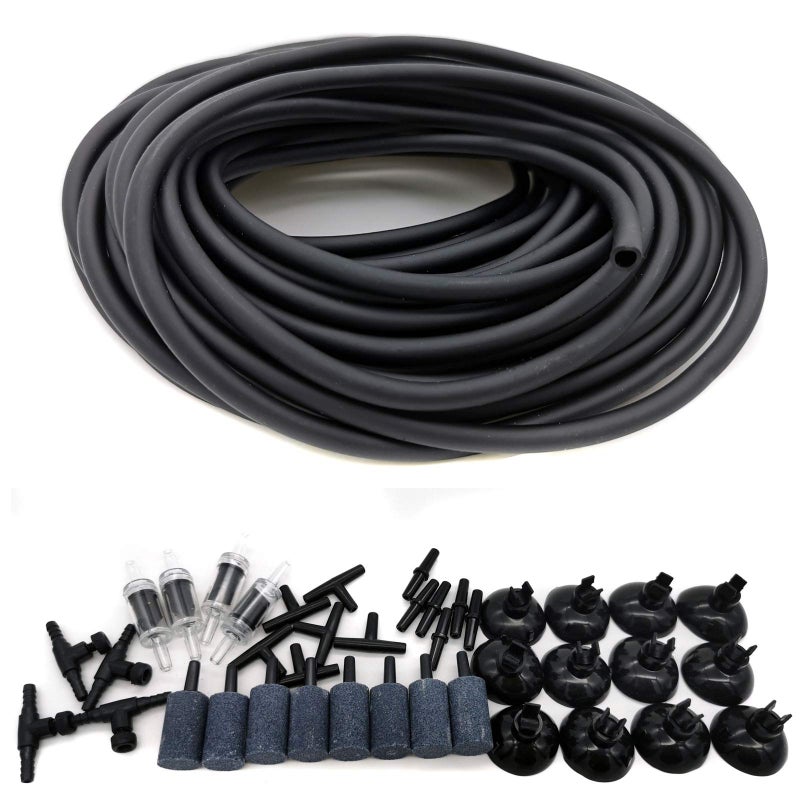 JIH Aquarium 50 Feet Standard 3/16" Black Flexible Airline Tubing with Black Plastic Connectors for Fish Tank,Terrariums, and Hydroponics - Image 1