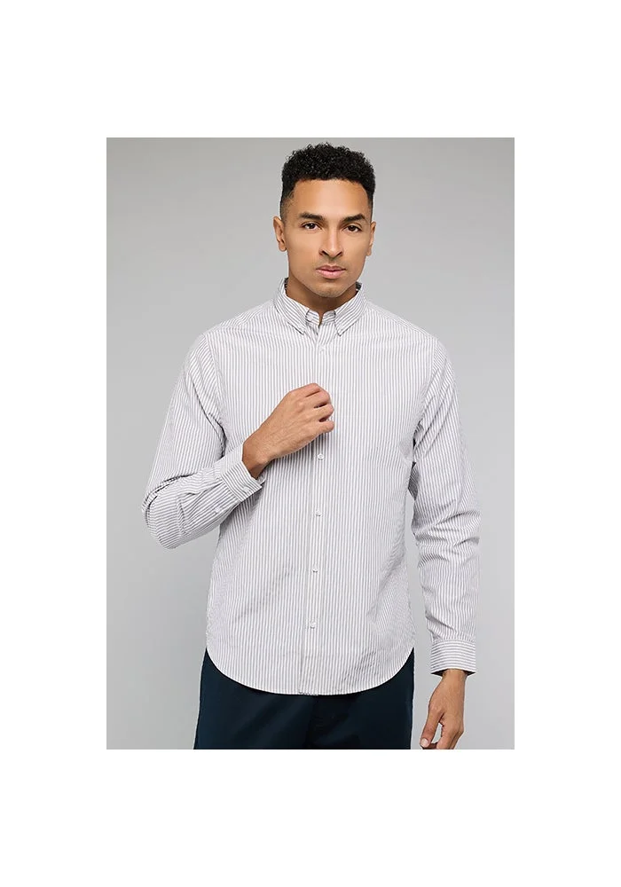 أر أند بي Striped Shirt with Button-Down Collar and Long Sleeves