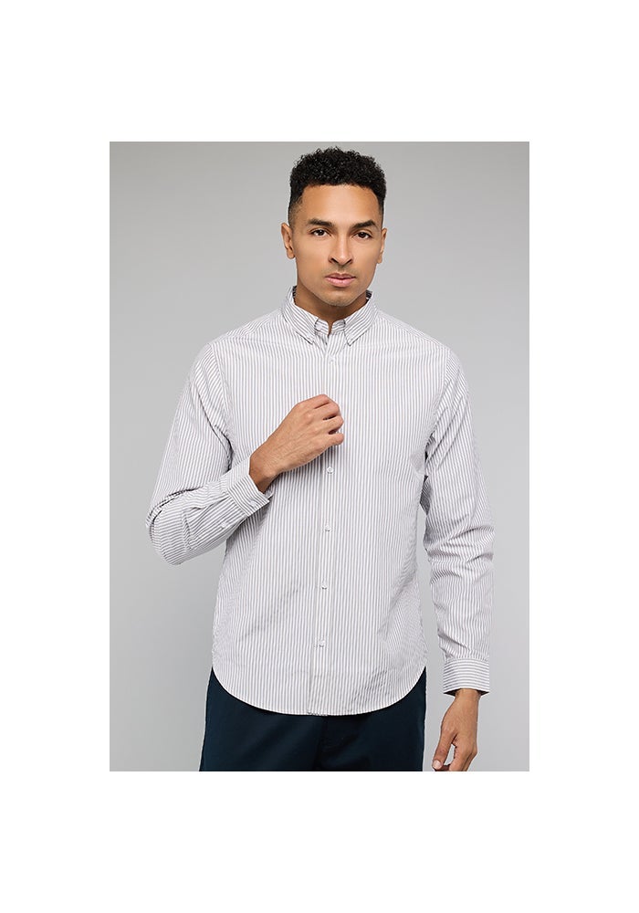 R&B Striped Shirt with Button-Down Collar and Long Sleeves - Image 1