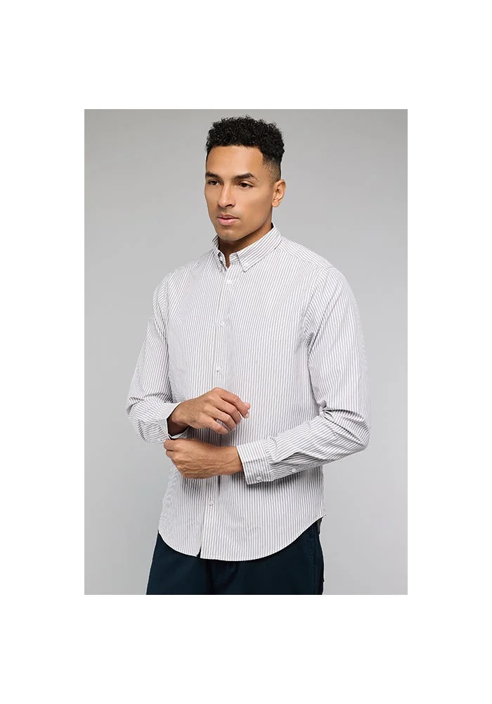 أر أند بي Striped Shirt with Button-Down Collar and Long Sleeves