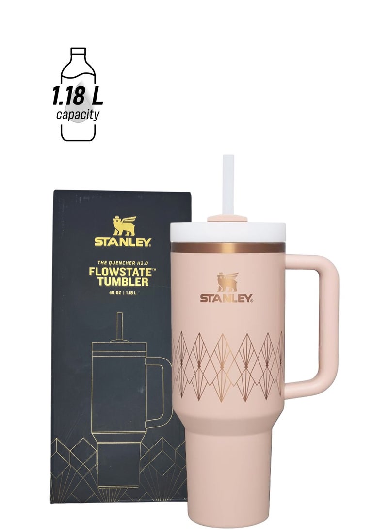 Stanley Officel 2034 - Stanley Quencher H2.O FlowState™ Tumbler 40oz Blush Gloss Deco  for Water, Iced Tea or Coffee, Smoothie and More, Rose Quartz 2.0, 40oz Stanley Cup - Image 1