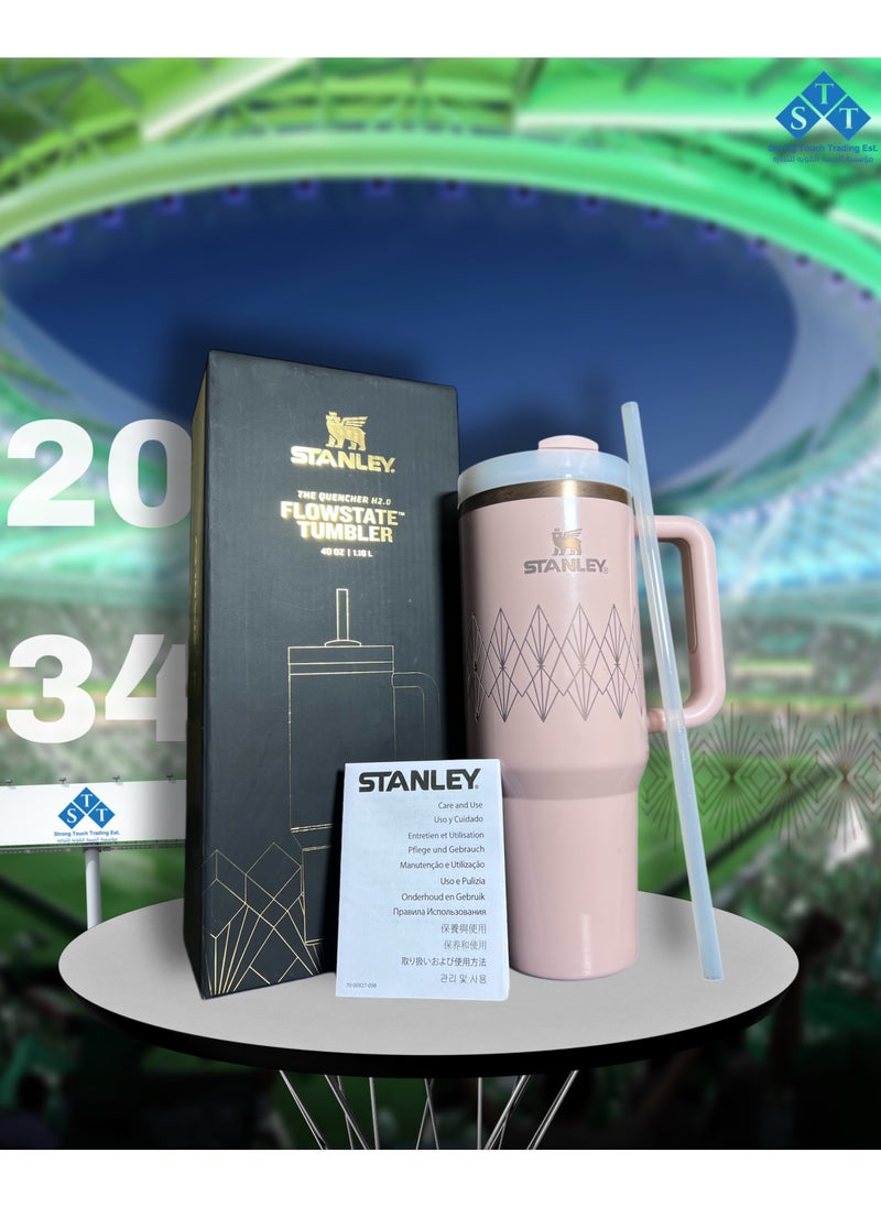 Stanley - Officel 2034 - Stanley Quencher H2.O FlowState™ Tumbler 40oz Blush Gloss Deco  for Water, Iced Tea or Coffee, Smoothie and More, Rose Quartz 2.0, 40oz Stanley Cup - Image 1