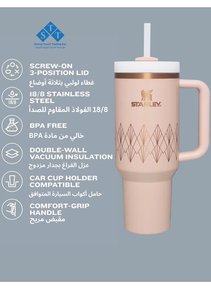 Stanley - Officel 2034 - Stanley Quencher H2.O FlowState™ Tumbler 40oz Blush Gloss Deco  for Water, Iced Tea or Coffee, Smoothie and More, Rose Quartz 2.0, 40oz Stanley Cup - Image 1
