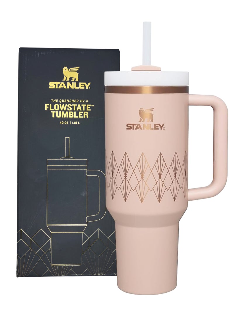 Stanley - Officel 2034 - Stanley Quencher H2.O FlowState™ Tumbler 40oz Blush Gloss Deco  for Water, Iced Tea or Coffee, Smoothie and More, Rose Quartz 2.0, 40oz Stanley Cup - Image 1