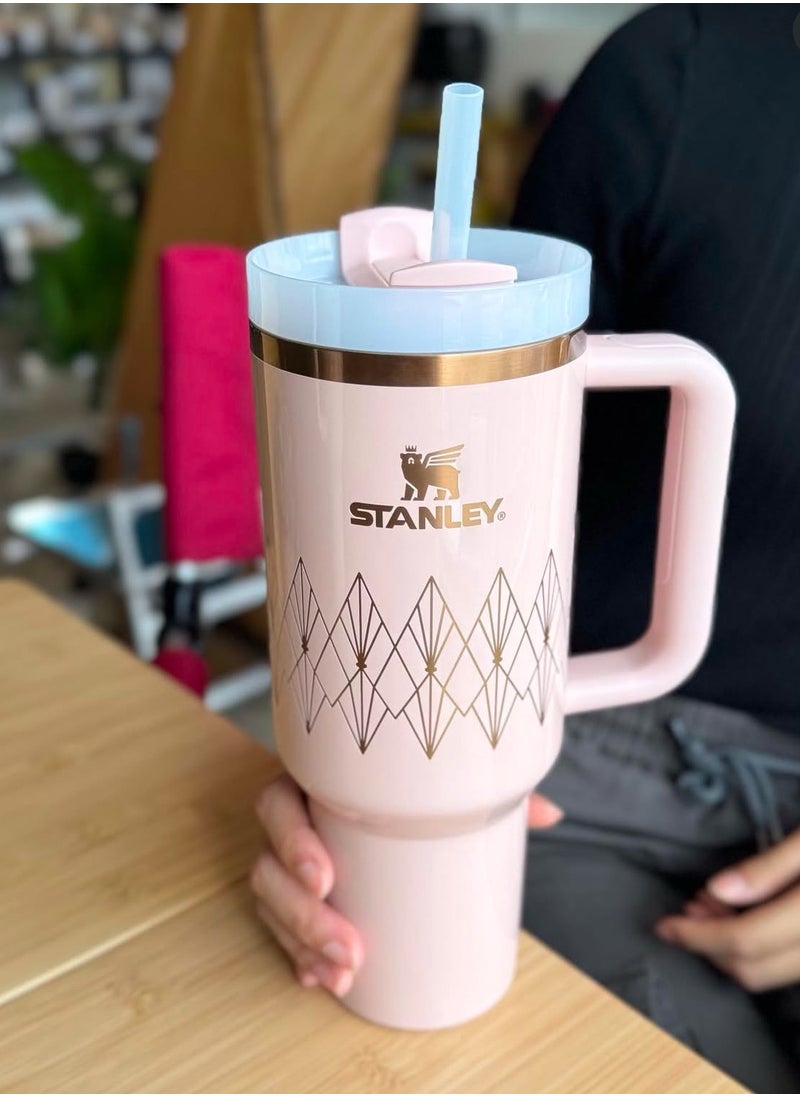 Stanley - Officel 2034 - Stanley Quencher H2.O FlowState™ Tumbler 40oz Blush Gloss Deco  for Water, Iced Tea or Coffee, Smoothie and More, Rose Quartz 2.0, 40oz Stanley Cup - Image 1