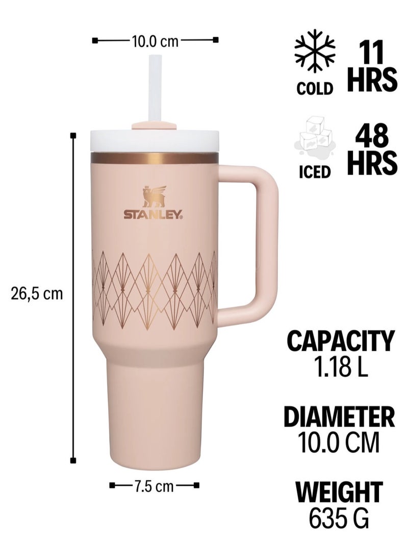 Stanley - Officel 2034 - Stanley Quencher H2.O FlowState™ Tumbler 40oz Blush Gloss Deco  for Water, Iced Tea or Coffee, Smoothie and More, Rose Quartz 2.0, 40oz Stanley Cup - Image 1