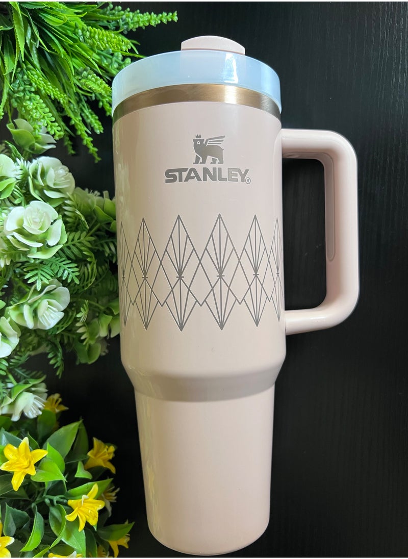 Stanley - Officel 2034 - Stanley Quencher H2.O FlowState™ Tumbler 40oz Blush Gloss Deco  for Water, Iced Tea or Coffee, Smoothie and More, Rose Quartz 2.0, 40oz Stanley Cup - Image 1