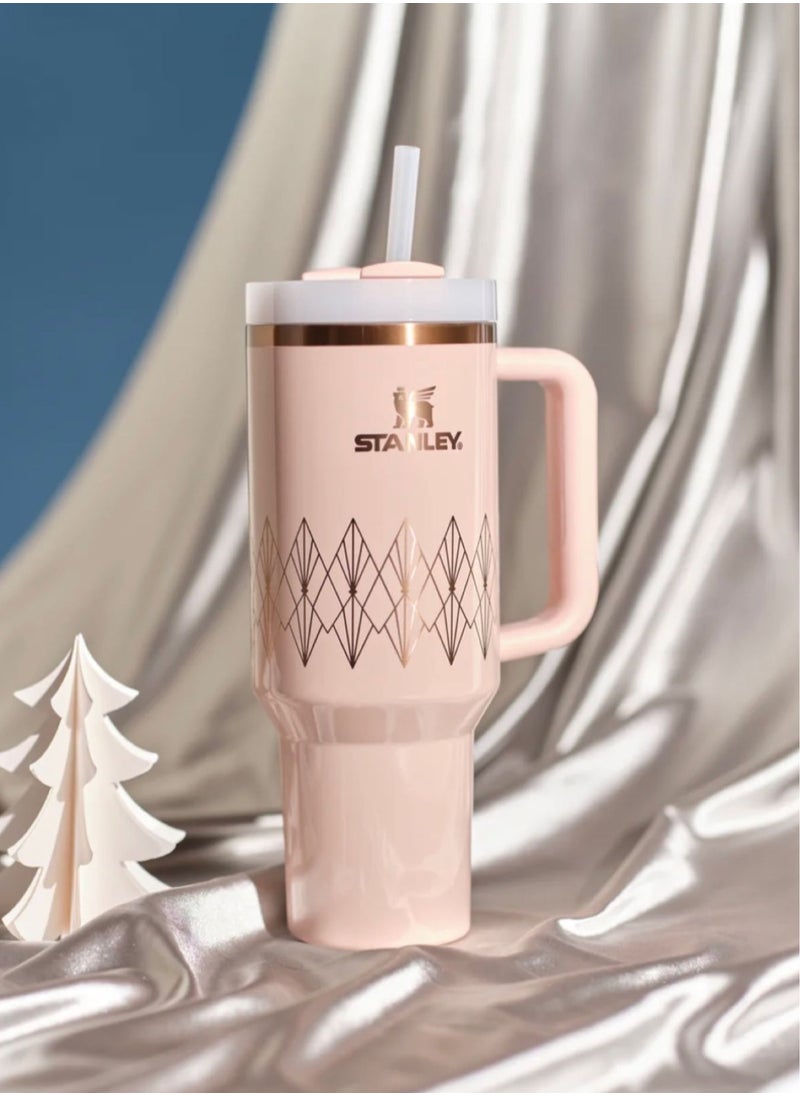 Stanley - Officel 2034 - Stanley Quencher H2.O FlowState™ Tumbler 40oz Blush Gloss Deco  for Water, Iced Tea or Coffee, Smoothie and More, Rose Quartz 2.0, 40oz Stanley Cup - Image 1