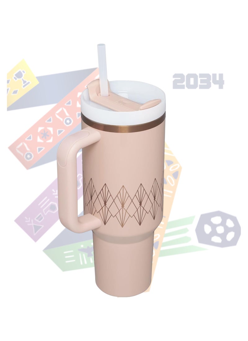 Stanley - Officel 2034 - Stanley Quencher H2.O FlowState™ Tumbler 40oz Blush Gloss Deco  for Water, Iced Tea or Coffee, Smoothie and More, Rose Quartz 2.0, 40oz Stanley Cup - Image 1