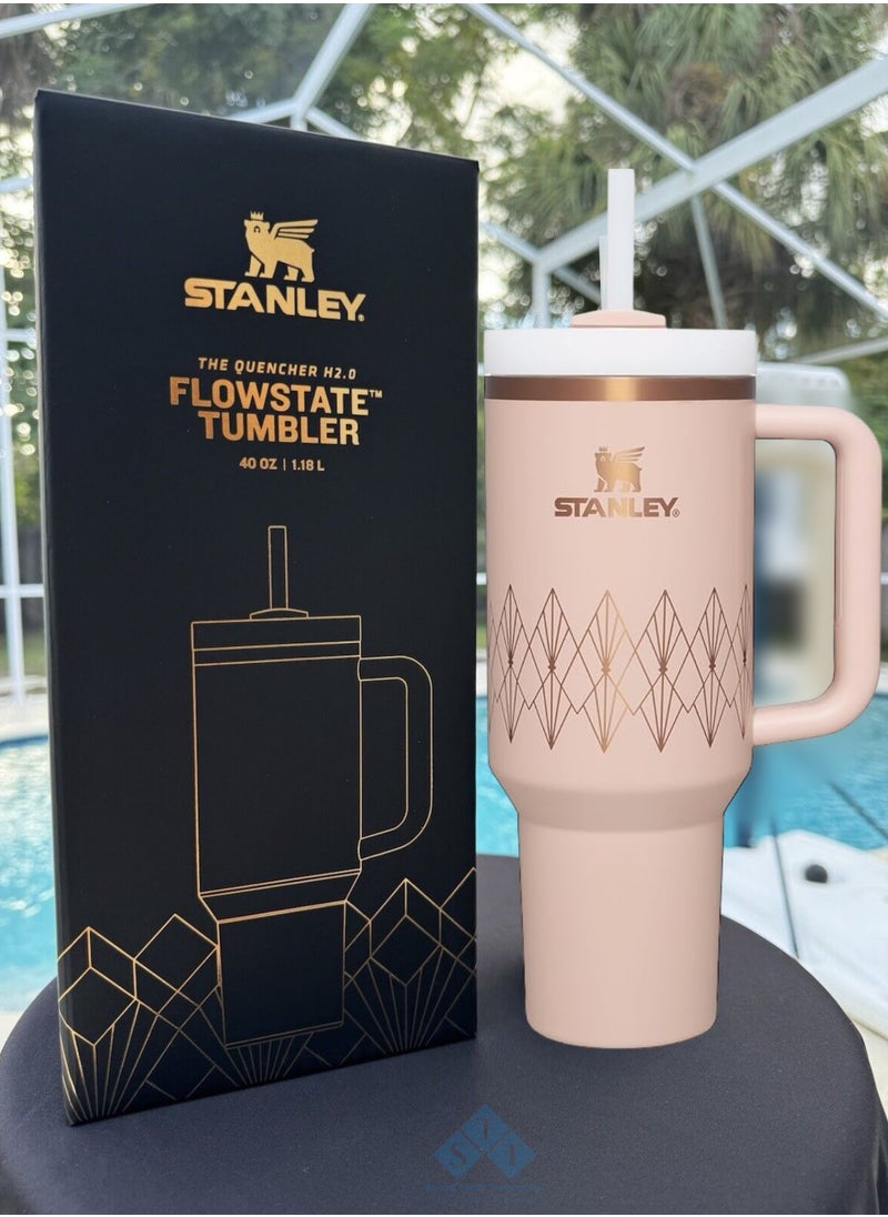 Stanley - Officel 2034 - Stanley Quencher H2.O FlowState™ Tumbler 40oz Blush Gloss Deco  for Water, Iced Tea or Coffee, Smoothie and More, Rose Quartz 2.0, 40oz Stanley Cup - Image 1