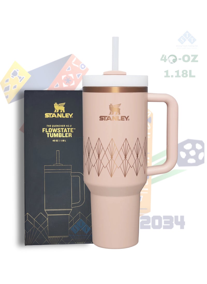 Stanley - Officel 2034 - Stanley Quencher H2.O FlowState™ Tumbler 40oz Blush Gloss Deco  for Water, Iced Tea or Coffee, Smoothie and More, Rose Quartz 2.0, 40oz Stanley Cup - Image 1