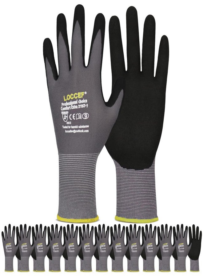 LOCCEF Work Gloves MicroFoam Nitrile Coated-12 Pairs,Seamless Knit Nylon Gloves,Gray Work gloves (6/XS, Gary-12 Pairs) - Image 1