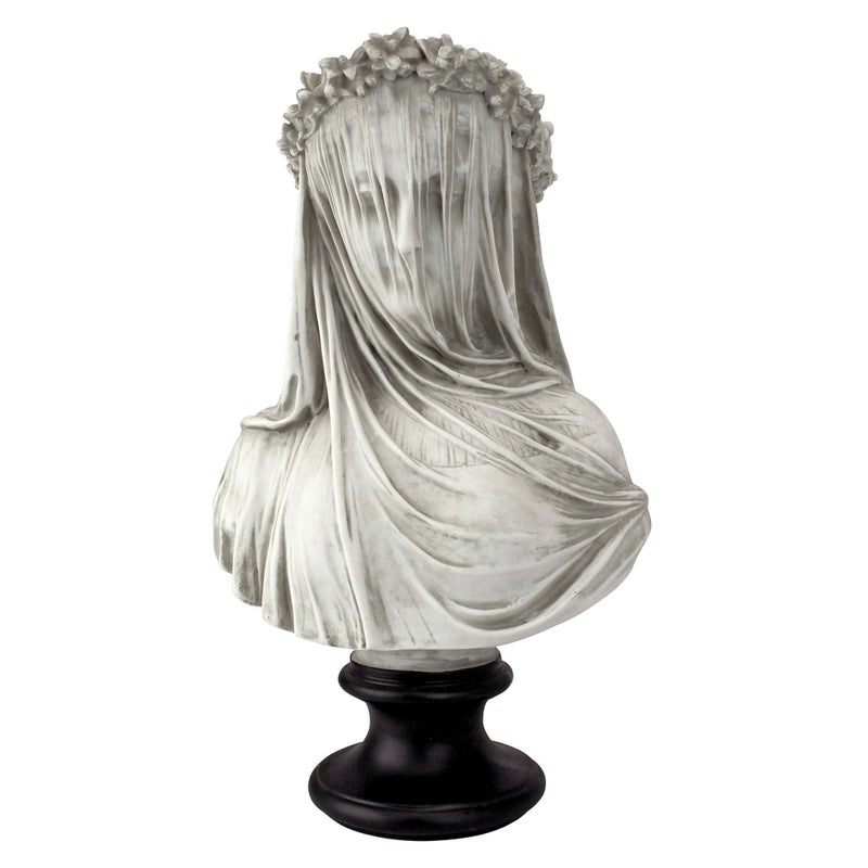 Design Toscano Veiled Maiden Indoor Bust Statue 9 Inch Wide 14 Inch Tall Cast Stone Resin Antiqued White Finish with a Black Painted Base