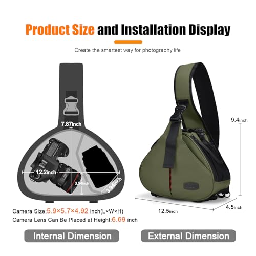 CADeN Camera Bag Sling Backpack Camera Case Waterproof with Rain Cover Tripod Holder, Compatible for DSLR/SLR Mirrorless Cameras (Canon Nikon Sony Pentax) and Accessories Green - Image 4