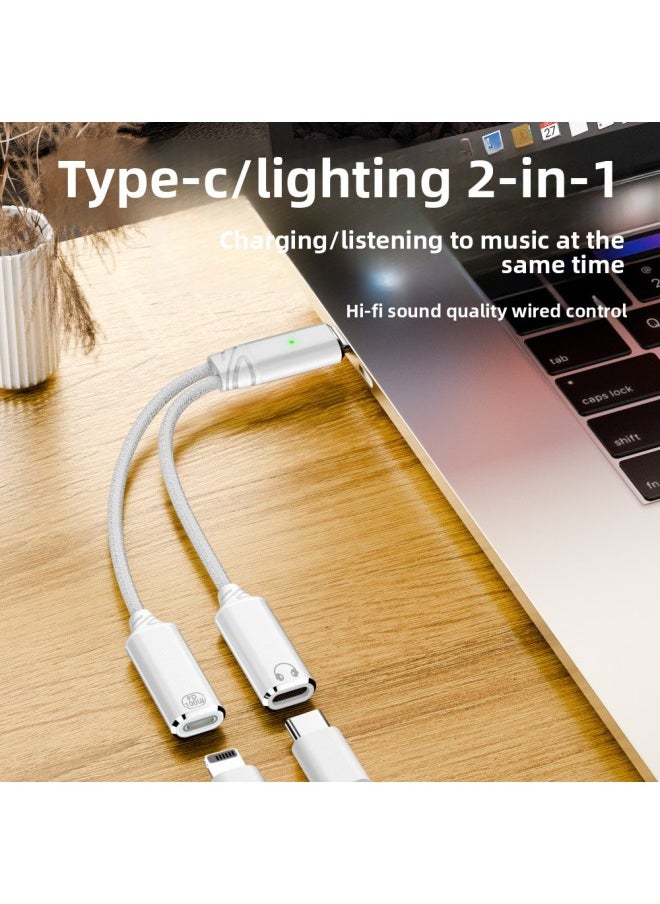 Generic - Applicable To For Iphone16Type-C One-Two Lightning Headset Converter PD100W Fast Charge HIFI Sound Quality-Interface Form:Type-c One-to-two C Port Fast Charging + Usb Transmission Gray - Image 1