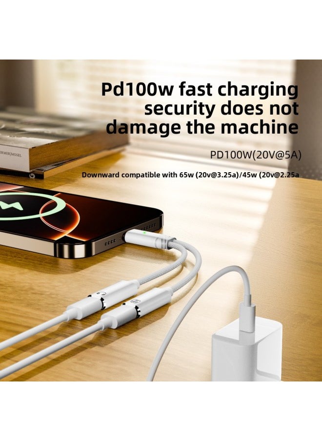 Generic - Applicable To For Iphone16Type-C One-Two Lightning Headset Converter PD100W Fast Charge HIFI Sound Quality-Interface Form:Type-c One-to-two C Port Fast Charging + Usb Transmission Gray - Image 1