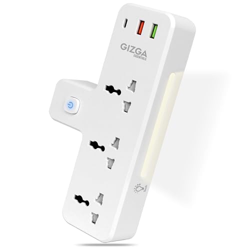 Gizga essentials Power Extension Board: 3 Universal Sockets, 2 USB Ports & 1 Type-C, Surge Protector, Touch-Control Night Lamp, Child Safety, Flame-Retardant Housing, 10A Output, 250V - Image 1