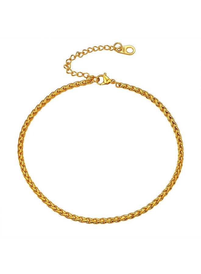 U7 Women Foot Jewelry Anklets 3Mm Wide 18K Gold Plated Spiga Wheat Chain Ankle Bracelets Length 22-27Cm - Image 1