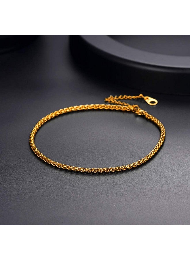 U7 Women Foot Jewelry Anklets 3Mm Wide 18K Gold Plated Spiga Wheat Chain Ankle Bracelets Length 22-27Cm - Image 3