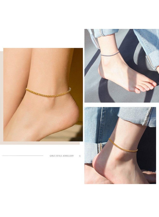 U7 Women Foot Jewelry Anklets 3Mm Wide 18K Gold Plated Spiga Wheat Chain Ankle Bracelets Length 22-27Cm - Image 2