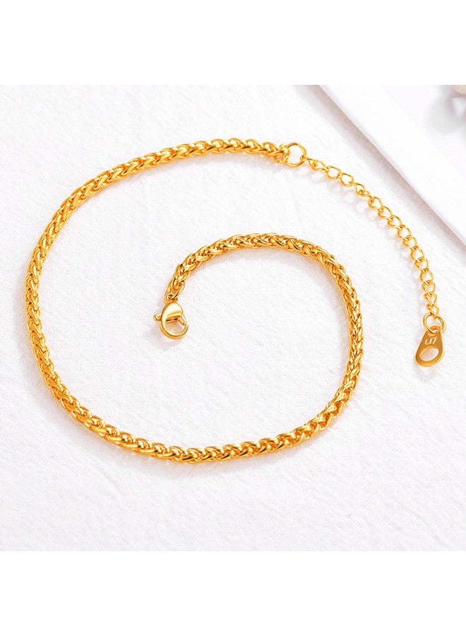 U7 Women Foot Jewelry Anklets 3Mm Wide 18K Gold Plated Spiga Wheat Chain Ankle Bracelets Length 22-27Cm - Image 4