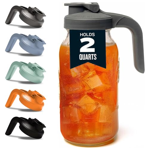 County Line Kitchen Glass Mason Jar Pitcher with Lid - Wide Mouth, 2 Quart (64 oz) - Heavy Duty, Leak Proof - Sun & Iced Tea Pitcher, Cold Brew Coffee, Breast Milk Storage, Water - Gray - Image 1