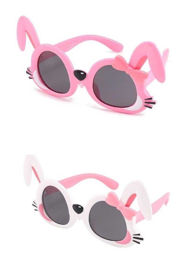 DTBG 2 Pairs Adorable Cartoon Bunny-Ear Kids Sunglasses - Photo-Ready Style & UV400 Eye Protection(Pink/White)  - Image 1