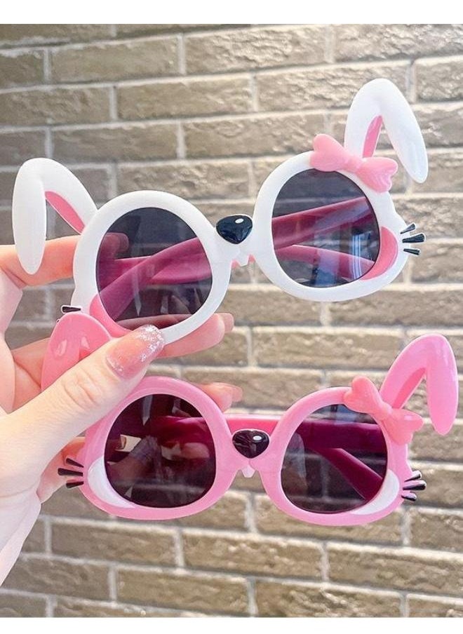 DTBG 2 Pairs Adorable Cartoon Bunny-Ear Kids Sunglasses - Photo-Ready Style & UV400 Eye Protection(Pink/White)  - Image 2