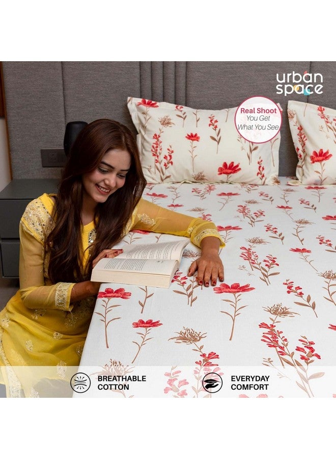 Urban Space ملاءة سرير قطن 100% 200 TC من أوربان سبيس لسرير مفرد مع غطاء وسادة واحد، ملاءة مفردة (أزهار الأوركيد - وردي، الحجم 58 x 90 بوصة) - Image 4