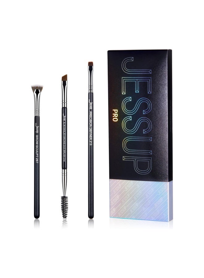 جيساب مجموعة فرش الحواجب من جيسوب، 3 قطع، طقم فرش مكياج احترافية، لون أسود وفضي فاخر T326 - Image 1