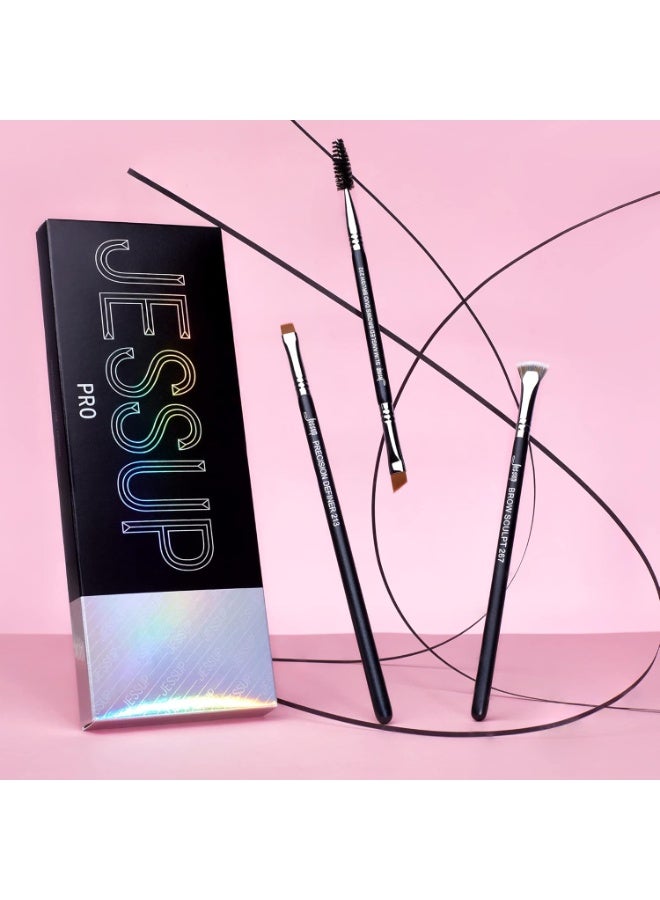 جيساب مجموعة فرش الحواجب من جيسوب، 3 قطع، طقم فرش مكياج احترافية، لون أسود وفضي فاخر T326 - Image 5