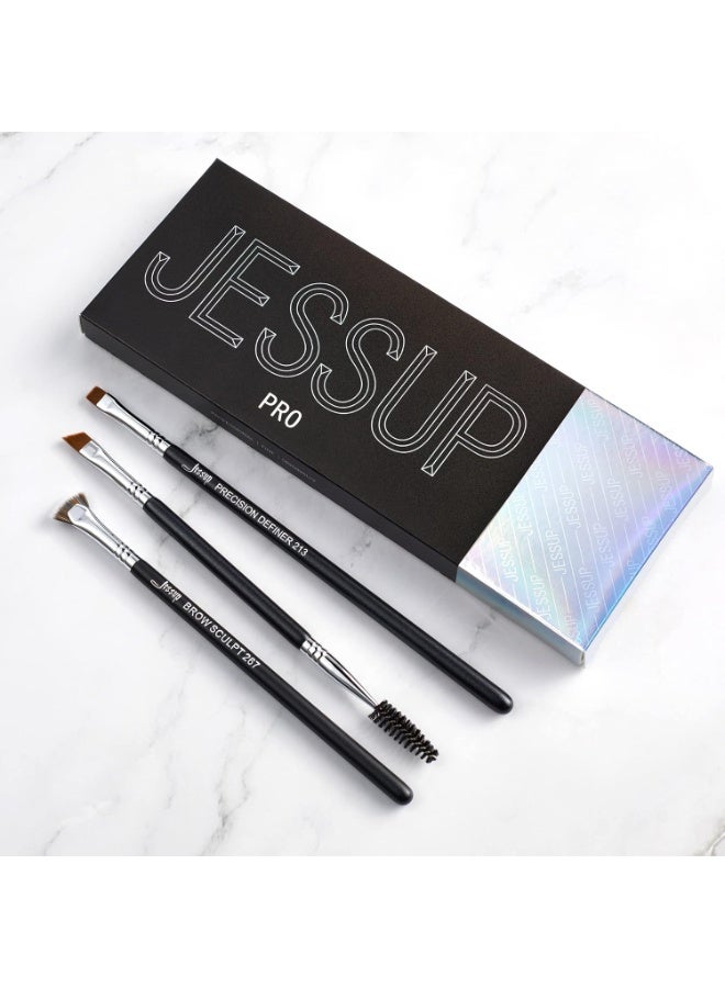 جيساب مجموعة فرش الحواجب من جيسوب، 3 قطع، طقم فرش مكياج احترافية، لون أسود وفضي فاخر T326 - Image 4