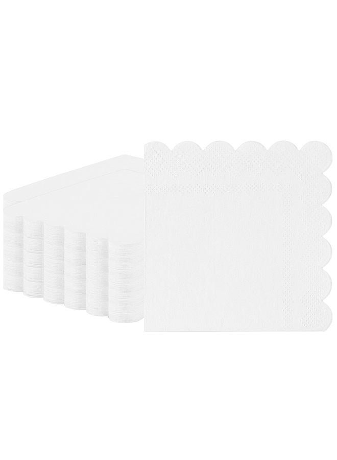Ohkishly 60 Pcs Cocktail Napkins, White Napkins Disposable Scalloped Napkins Folded 5 x 5 Inches Beverage Napkins Dessert Napkins for Dinner Wedding Birthday Party Baby Shower - Image 1